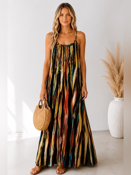 Jessica Simpson Dresses & Skirts - Jessica Simpson Mystic Maxi Dress Abstract Print Beaded Adjustable Straps Medium